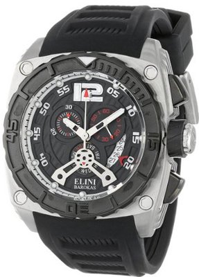 Elini Barokas ELINI-17012-01 Commander Black Textured Dial Black Silicone Band