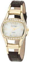 Ellen Tracy ET5016STK Dark Brown Croco Leather Gold Metal Hinge Mother Of Pearl Dial
