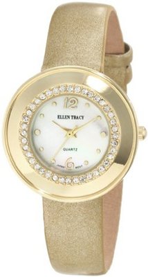 Ellen Tracy ET5041GD Gold Round Case Glitter Strap Genuine Leather Lining