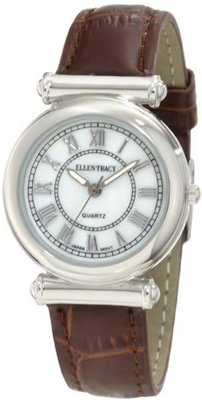 Ellen Tracy ET5052BR Round Case Brown Strap Genuine Leather