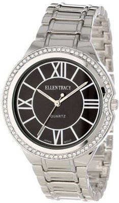 Ellen Tracy ET5062STK Silver Bracelet 70 Stones Gunmetal Sunray Dial