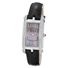 ELLETIME EL20050S09N Steel Stones Mother Of Pearl Pink Dial Black Strap