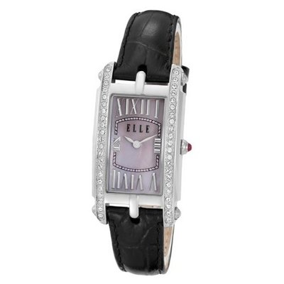 ELLETIME EL20050S09N Steel Stones Mother Of Pearl Pink Dial Black Strap