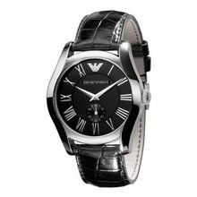 Emporio Armani AR0643 Classic Black Leather Black Roman Numeral Dial