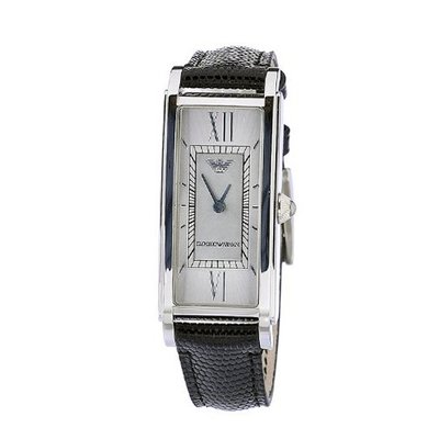 Emporio Armani AR0785 Stainless Steel Case Black Leather Strap Silver Dial