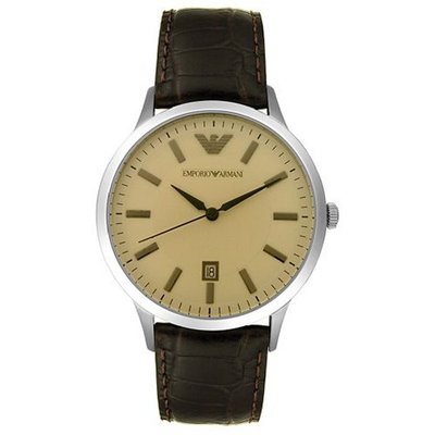 Emporio Armani AR2427 Large Stainless Steel and Brown Leather