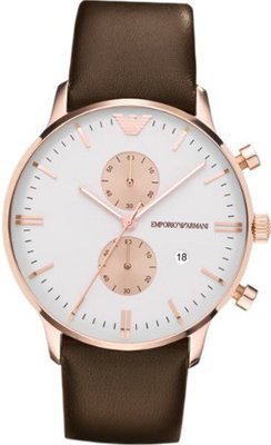 Emporio Armani Classic AR0398 Brown Leather Quartz with White Dial