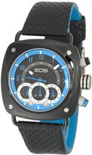 EOS New York 173SBLKBLU Gauge Black Leather Strap