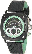 EOS New York 173SBLKGRN Gauge Black Leather Strap