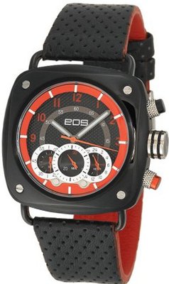 EOS New York 173SBLKRED Gauge Black Leather Strap