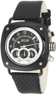 EOS New York 173SBLKWHT Gauge Black Leather Strap