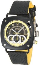 EOS New York 173SBLKYEL Gauge Black Leather Strap