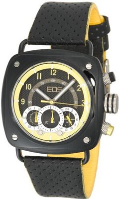 EOS New York 173SBLKYEL Gauge Black Leather Strap