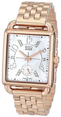 ESQ Movado 07101416 Origin Ionic Rose Gold-Plated Steel Case Bracelet White Mother-Of-Pearl Dial Diamond Accents
