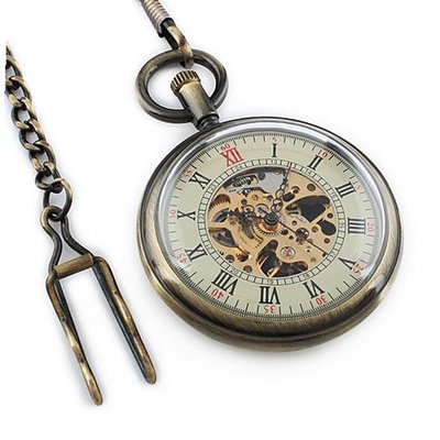 Copper Blank Back Skeleton Dial Mechanical Pocket with Chain WP106