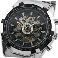 ESS Black Bezel Skeleton Dial Stainless Steel Self-Wind Up Mechanical Automatic WM257