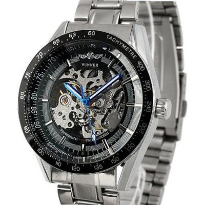 ESS Black Bezel Skeleton Stainless Steel Automatic Wrist WM174