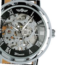 ESS Black Leather Luxury Stainless Steel Skeleton Hand-Wind Up Mechanical WM090