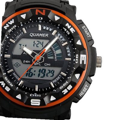 ESS Black Rubber Strap Orange Bezel Analog Digital Dual Dial Sport WS083