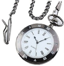 ESS Black Stainless Steel Case White Dial Roman Numerals Antique Pocket with Chain WP099
