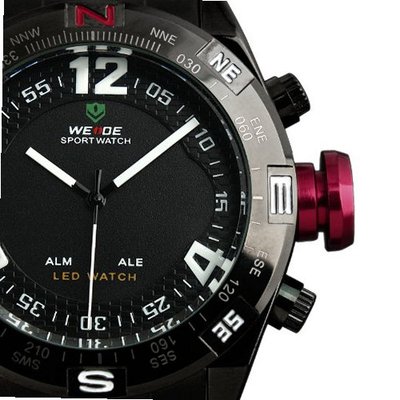 ESS Black Stainless Steel Red Digital LED Dual Sport WM301