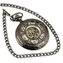 ESS Black Stainless Steel White Dial Hand-Wing Up Mechanical Pocket with Chain WP059