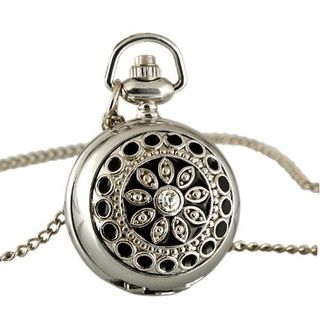 ESS Ladies Stainless Steel Case White Dial Black Pattern Front Necklace Pendant Pocket WP021