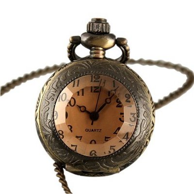 ESS Lady's Stainless Steel Case White Dial Amber Front Antique Necklace Pendant Pocket WP034