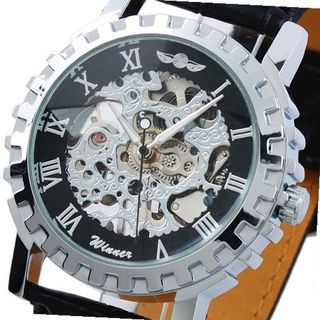 ESS Man Black Dial Leather Luxury Stainless Steel Skeleton Hand-Wind Up Mechanical WM219