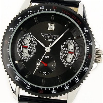 ESS New Gents Automatic Mechanical Date Wrist with Leather Strap Black Dial WM121