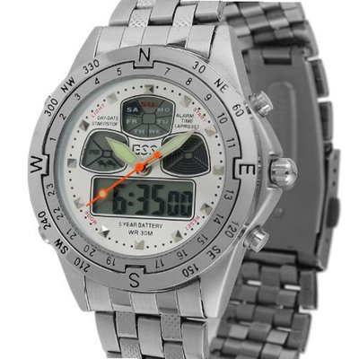 ESS New White Dial Stainless Steel Analog Digital Dual Luxury Wrist WM014-ESS