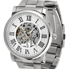 ESS Skeleton Antique Roman Numerals Stainless Steel Hand-Wind Up Mechanical WM335-ESS