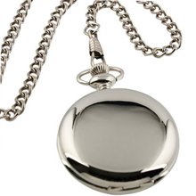 ESS Smooth Stainless Steel Case White Roman Numerals Modern Pocket with Chain WP004