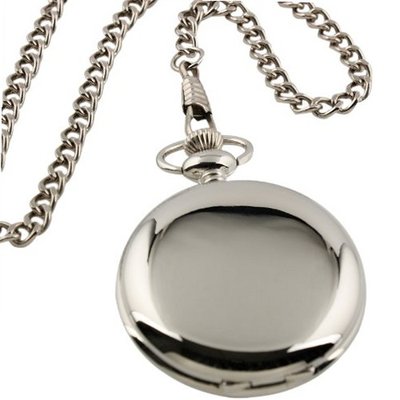 ESS Smooth Stainless Steel Case White Roman Numerals Modern Pocket with Chain WP004