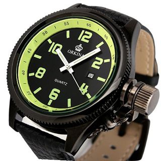 ESS Sporty Black Luminous Dial Leather Army Style Wrist WM316