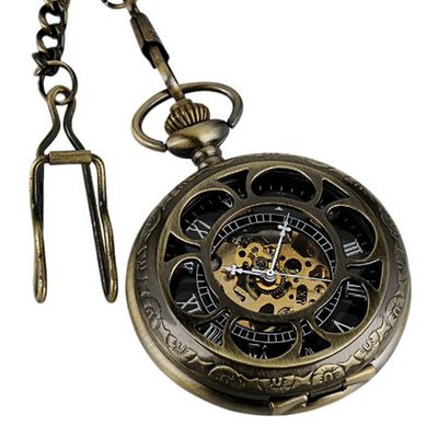 ESS Stainless Steel Case Antique Skeleton Mechanical Pocket with Chain WP081