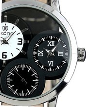 ESS Three Dials Multi Time Zone Leather Strap Quartz Wrist WM336