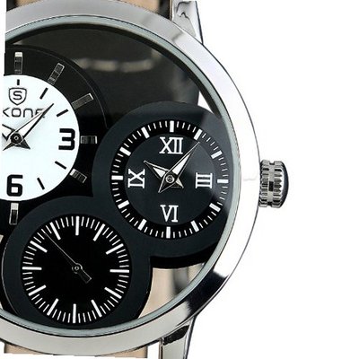 ESS Three Dials Multi Time Zone Leather Strap Quartz Wrist WM336