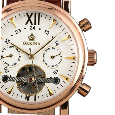 ESS White Tourbillon Design Rose Golden Case Self-Wind Up Leather Band Automatic WM308