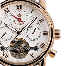 ESS White Tourbillon Style Rose Golden Case Leather Strap Elegant Automatic Mechanical WM328
