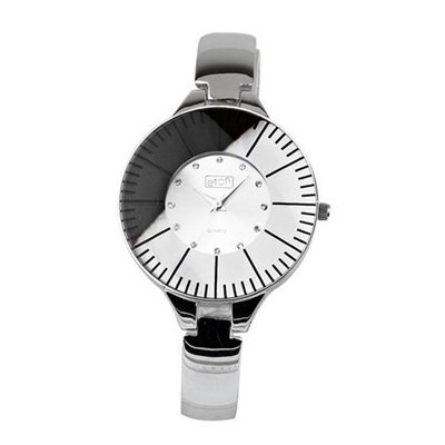 Eton Crystal Silver Tone Dial Bangle-Bracelet Strap Ladies Fashion 2987J