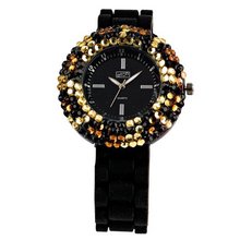 Eton Ladies Multi Coloured Diamante Case 2884-0 with Black Silicon Strap