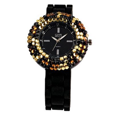 Eton Ladies Multi Coloured Diamante Case 2884-0 with Black Silicon Strap