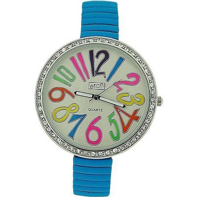 Eton Ladies Turquois Funky Number Dial Stone Set Bezel Expander Strap 3083