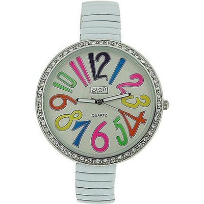Eton Ladies White Funky Number Dial Stone Set Bezel Expander Strap 3083