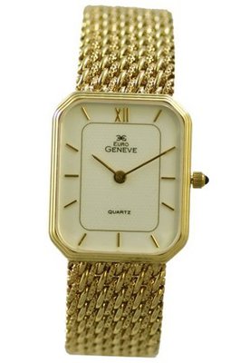 Euro Geneve 14K Gold Rectangle -Mesh Band