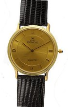Euro Geneve 14K Gold Round Leather Band