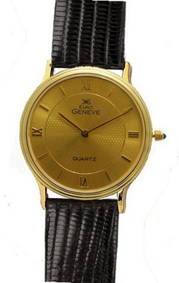 Euro Geneve 14K Gold Round Leather Band