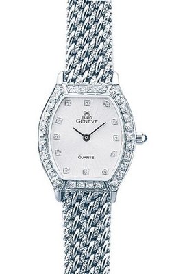 Euro Geneve 14K White Gold Ladies' Diamond Tonneau With Mesh Band-47602