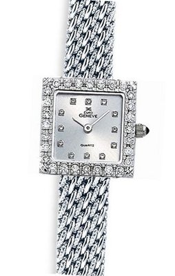 Euro Geneve 14K White Gold Square Ladies' Diamond With Mesh Band-47659